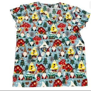 Womens Christmas gnome scrub top.
